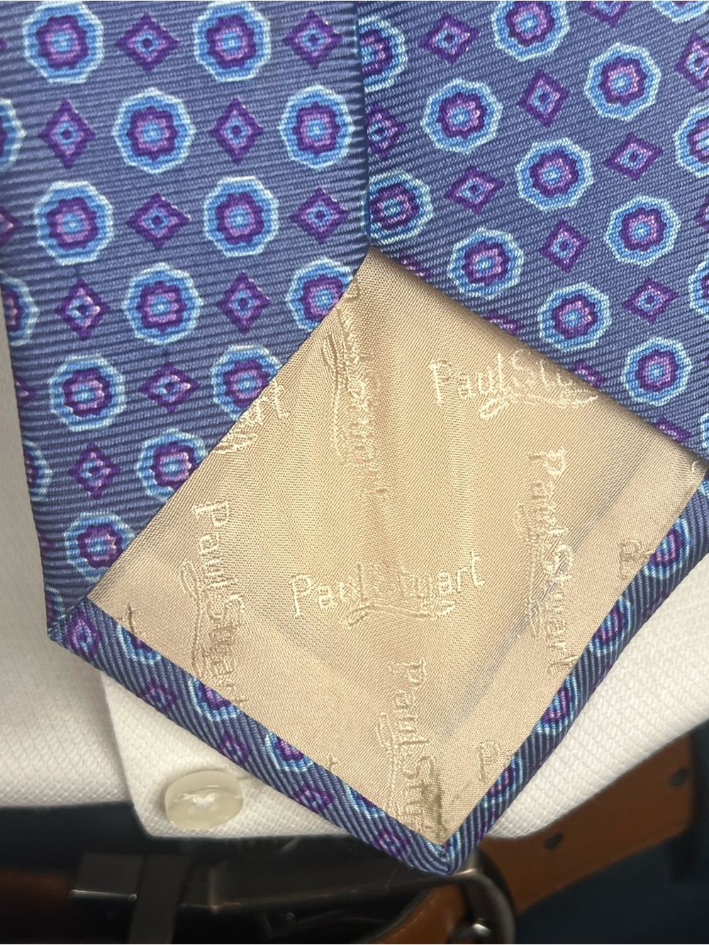 Paul Stuart Blue Patterned Silk Tie - Picture 3 of 3
